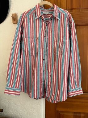 Vintage Claiborne Striped Button-Up Shirt in Faded Red, White & Blue